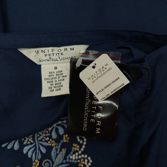 Uniform John Paul Richard Petite Linen Blend Skirt Women 8 Embroidered Beaded - Picture 9 of 10